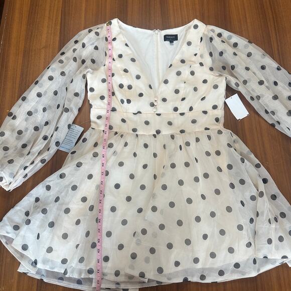 Bardot Eva Mini Dress, Polka Dot Nude Spot, Revolve, Coquette, Retro, size 10 - Picture 9 of 12